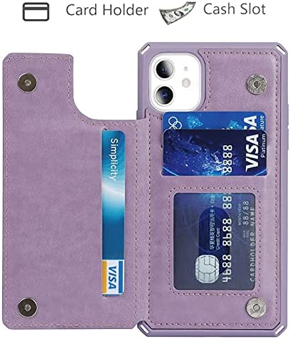 Jaorty for iPhone 11 Wallet Case with RFID Blocking Card Holder for Girls Women,Premium PU Leather Magnetic Buttons Stand Flip Wrist Strap Case for iPhone 11 6.1 Inch,Heart Purple