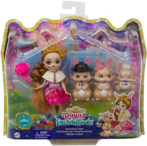 Royal Enchantimals Family Toy Set, Brystal Bunny Doll (6-in/15.2-cm) with 3 Bunny Figures and 4 Accessories, Great Gift for 3-8 Year Olds , Pink