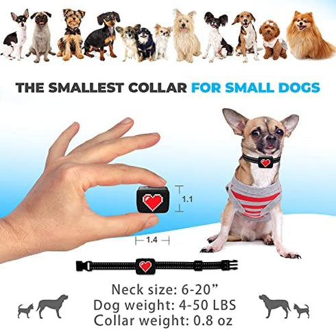 Small Dog Bark Collar Rechargeable - Anti Barking Collar for Small Dogs - Smallest Most Humane Stop Barking Collar - Dog Training No Shock Bark Collar Waterproof - Safe Pet Bark Control Device