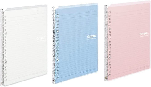 Kokuyo Campus Easy-Carry Slim Binder"Smart-Ring" A5 20-Ring Set of 3 (Light Pink, Light Blue & Clear, A5)