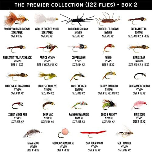 Ventures Fly Co. | 122 Premium Hand Tied Fly Fishing Flies Assortment | Two Fly Boxes Included | Dry, Wet, Nymphs, Streamers, Wooly Buggers, Terrestrials | Trout, Bass Lure Set, Kit, Gift
