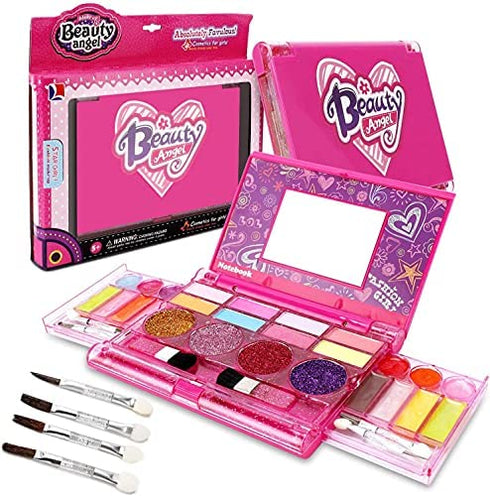 Kids Washable Makeup Kit, Fold Out Cosmetic Vanity Palette with Mirror, Make Up Toy Beauty Kit for Girls Pretend Play - Safety Tested- Non Toxic