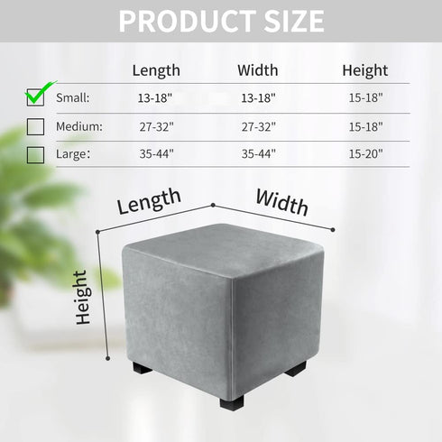 DUJUIKE Ottoman Covers Slipcover Square Ottoman Covers Protector for Footrest Foot Stool Furniture Stretch Comfortable Velvet with Elastic Bottom (Length & Width:13-18", Height:15-18", Light Grey)