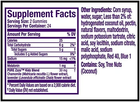 VICKS PURE Zzzs Kidz, Melatonin Sleep Aid Gummies for Kids and Children, Helps Your Child Fall Asleep Naturally, Low Dose Melatonin, Berry Flavored, 48 Gummies