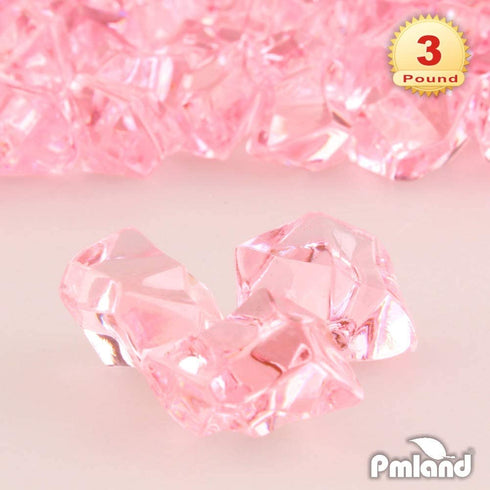 PMLAND Acrylic Ice Rocks Crystals Gems ~550 Pcs 3 lbs Bulk Bag for Vase Filler Table Scatter Party Wedding Arts Crafts Decoration Display Idea - Pink