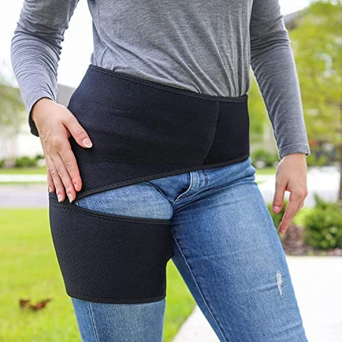ROXOFIT Hip Brace - Thigh Hamstring Sciatica Pain Relief Brace - Compression Support Wrap for Hip Flexor Strain, Groin Pull, SI Joint, Arthritis, Bursitis, Sciatic Nerve for Men, Women (Black)