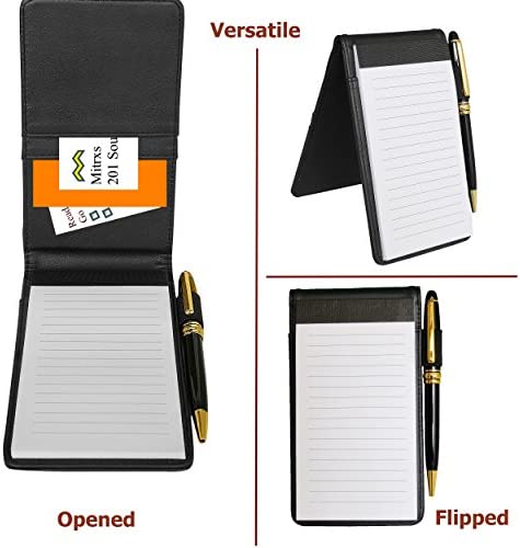 Mini Notepad Holder Set - 3x5 Pocket Memo Pads Book Cover for Business Professionals - Small Flip Jotter Notebook Case