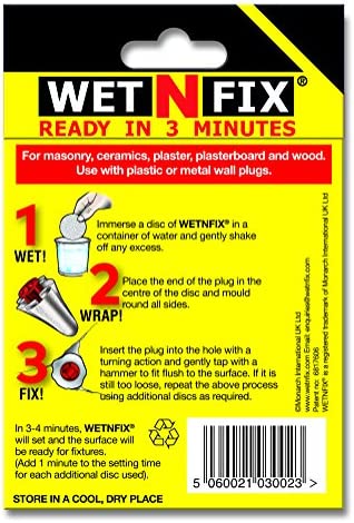 WETNFIX (20 Discs) - Fixing Wall Anchors Fast! Ideal for Loose Wall fixtures Such as Curtain Rails, Toilet roll Holders. Ideal for Drywall and Masonry.