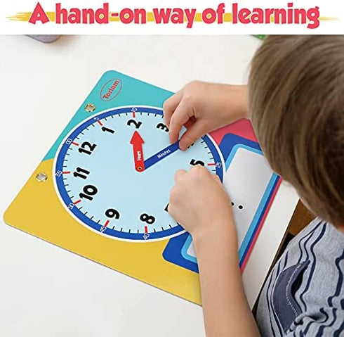Magnetic Writable Dry Erase Learning Clock | Clock for Kids Learning to Tell Time | Large 12" Demonstration Teaching Time Practice Clock with Dry Erase Writing Surface | Pen Included | (Rainbow)