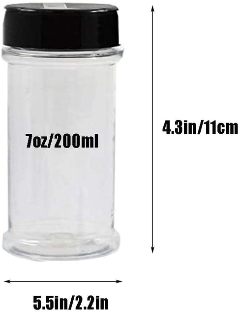 16 Pack 7oz Clear Plastic Spice Jars Storage Container Bottle Containers with Black Cap Perfect for Storing Spice,Herbs and Powders(Provide chalkboard labels,Chalk Marker)