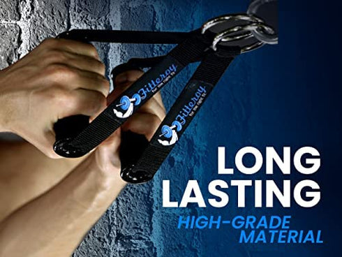 Fitteroy Premium Strength Training Exercise Handles for Gym Cable Machines and Resistance Bands - Padded Wide ABS Grip, Solid Welded Metal Ring and Heavy Duty Nylon Straps