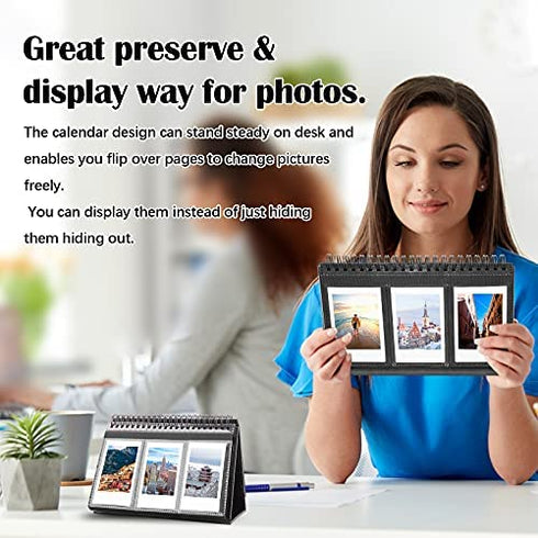 Instax Mini Photo Album 96 Pockets Desk Calendar Album for Fujifilm Instax Mini 11 90 70 50S 26 25 9 8+ 7S Instant Camera, Polaroid Photo Albums for Polaroid zink 2x3 " Film & Kpop Photo Card (Black)