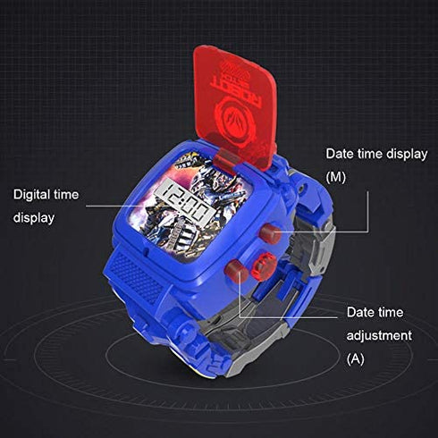 Creative Robot Transformer Kids Watch,Big Face Boys Digital Wrist Watches for 2-14 Year Old,Blue