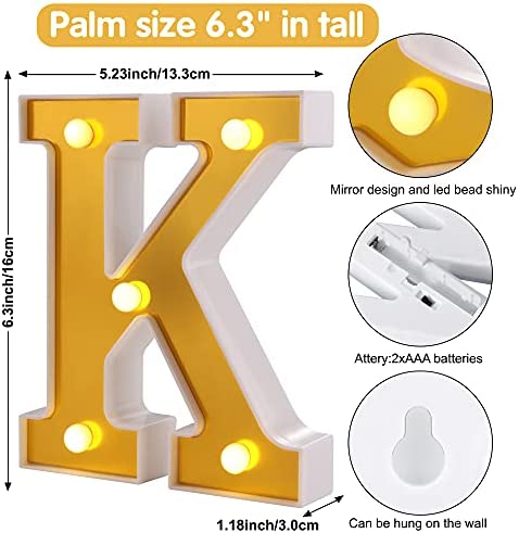 Samapet 6.3 Inch Light up Letters K LED Light Up Marquee Letters, Sign Letter 26 Alphabet with Lights for Wedding Engagement Birthday Party Table Decoration Bar Christmas Night Home Decoration (K)