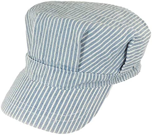 Blue Striped Child Engineer Hat, Red & White Paisley Bandana & Whistle Set