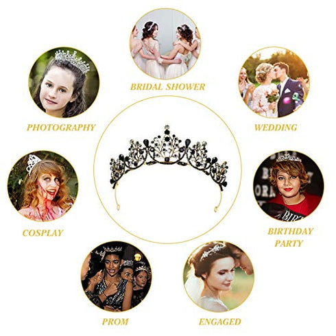 Lurrose Luxury Baroque Crown Black Crystal Crown Halloween Tiara and Crown Rhinestone Queen Crown (Black)