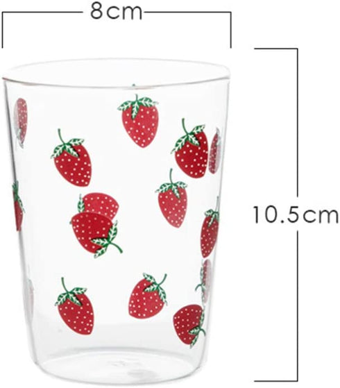 Hemoton 350ml Glass Cup Strawberry Pattern Drinking Cup Clear Glass Tea Cup Heat-proof Water Cup for Home Office (Red)