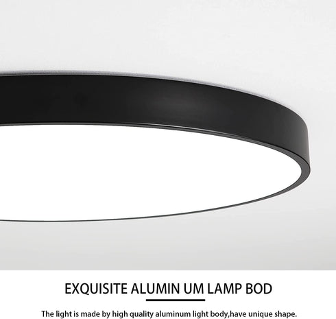 LED Flush Mount Ceiling Light,9in 6500K Cool White 12W 100W Equivalent,Round Lighting Fixture for Closets,Kitchens,Stairwells,Basements,Bedrooms,Washrooms Black