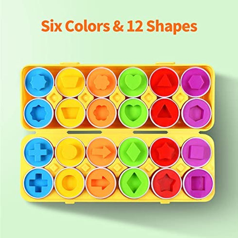 CPSYUB Toddler Toys, 18 Month Toys, Easter Eggs Learning Toys for 1, 2, 3 Year Old Girls / Boys, Montessori Matching Eggs Educational Color & Shape Recognition Skills Gifts Toys BPA Free (12 Eggs)