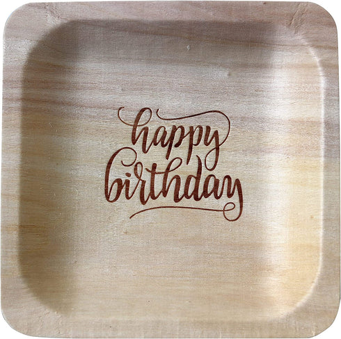 "Happy Birthday" Disposable Birthday Party Plates”100% Natural Birthday Party Plates, Eco-Friendly Alternative to Paper Plates and Plastic Plates (5.5" x 5.5", 50-Pack)