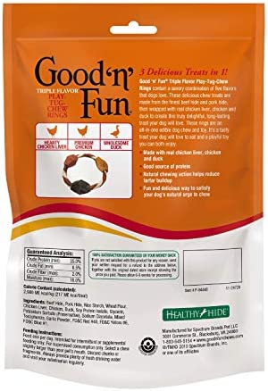 Good'n'Fun Triple Flavor Play-Tug-Chew Rings 4 Count, Snack for All Dogs