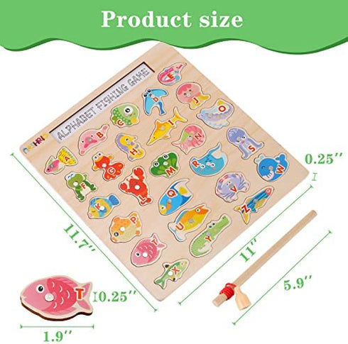 NASHRIO Magnetic Wooden Fishing Game Toy for Toddlers, Alphabet Fish Catching Games Puzzle with Letters, Preschool Learning ABC Educational Toys for 3 4 5 6 Years Old Girl Boy Kids
