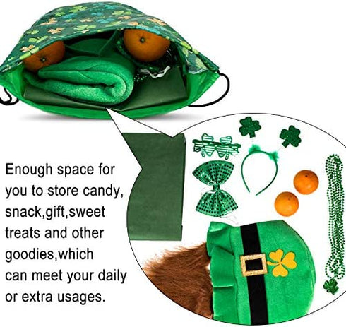 Whaline 5 Pieces St Patrick's Day Drawstring Bags, Shamrock Backpack Irish Large Goody Treat Candy Bags Bulk Wrapping Gift Bag for St Patrick's Party Favors