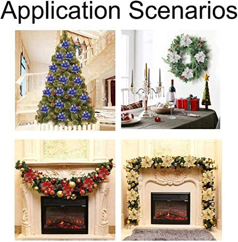 Jim's Cabin Artificial Flowers Pack of 12 Glitter Poinsettias for Christmas Tree Ornaments Butterfly Christmas Gold Decorations (Gold Brown)
