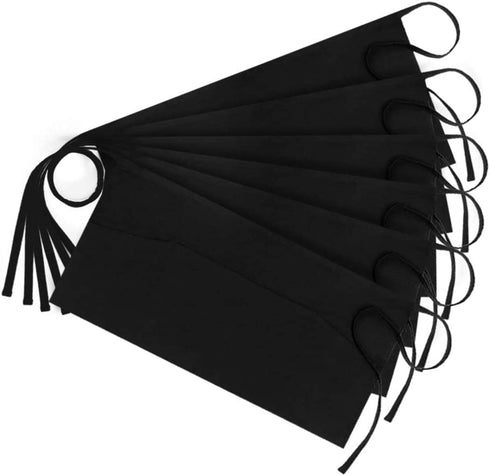 Syntus 6 Pack 3 Pockets 100% Cotton Waist 11.5-inch Long Kitchen Cooking Restaurant Bistro Craft Garden Half Aprons for Men, Women, Chef, Baker, Servers, Waitress, Waiter, Craftsmen, Black