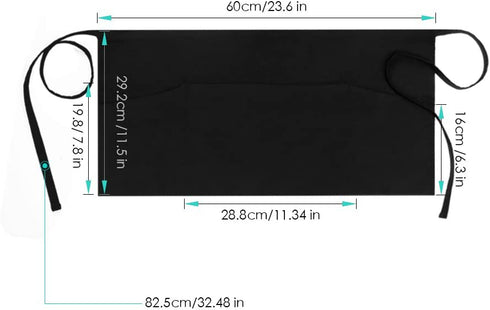 Syntus 6 Pack 3 Pockets 100% Cotton Waist 11.5-inch Long Kitchen Cooking Restaurant Bistro Craft Garden Half Aprons for Men, Women, Chef, Baker, Servers, Waitress, Waiter, Craftsmen, Black