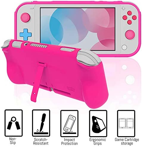 Orzly Accessories Bundle for Switch Lite - Case & Screen Protector for Nintendo Switch Lite Console, USB Cable, Games Holder, Comfort Grip Case, Headphones, Thumb-Grip Pack & More - Pink