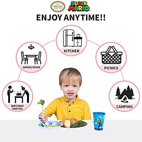 Franco Kids Dinnerware Cartoon Designed Mealtime Kitchen Set, 5 Piece Pack, Super Mario,KZ0068