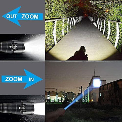 BINWO LED Tactical Flashlight, Super Bright High Lumen XML T6 LED Flashlights Portable Outdoor Water Resistant Torch Light Zoomable Flashlight with 5 Light Modes, 2 Pack