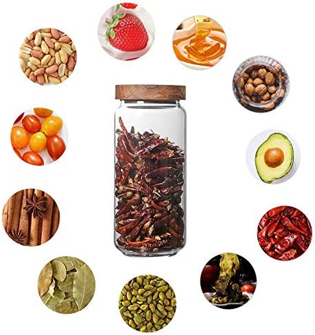 Keledz Glass Storage Jar with Wood Lids, Airtight Sealed Clear Borosilicate Glass Canister Kitchen Food Storage Containers for Coffee Beans Loose Tea Nuts Sugar Candy Spice, 450ml 16 oz (1000ml 35 oz)