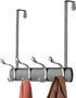 mDesign Decorative Over Door 8 Hook Metal Storage - Long Easy Reach Organizer Rack for Coats, Hoodies, Hats, Scarves, Purses, Leashes, Bath Towels, Robes, Men, Womens Clothing - Graphite Gray/Chrome