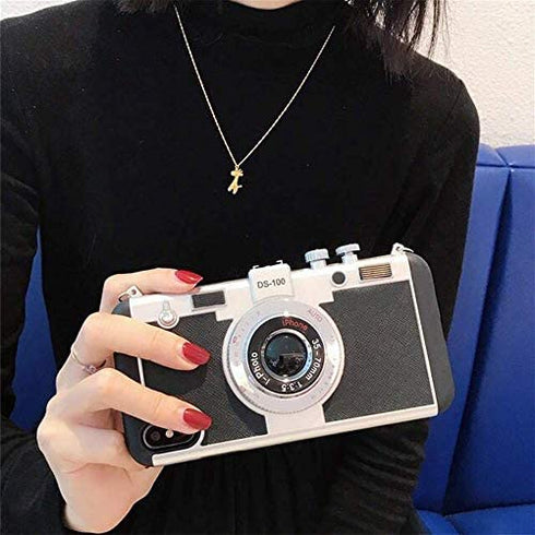 Awsaccy Emily in Paris Phone Case iPhone XR Camera Case Vintage Cover Cute 3D Cool Unique Camera Design Case PC Silicone Cover with Removable Neck Strap Lanyard for Girls Women Black