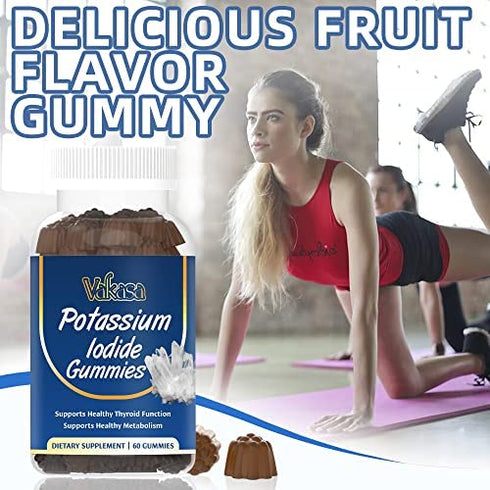 Potassium Iodide Gummies, High Absorption Potassium Supplement with Folate, Vitamins B6, B12, Zinc, L-Tyrosine, Support Thyroid Function, Muscle, Vegan, 60 Gummies