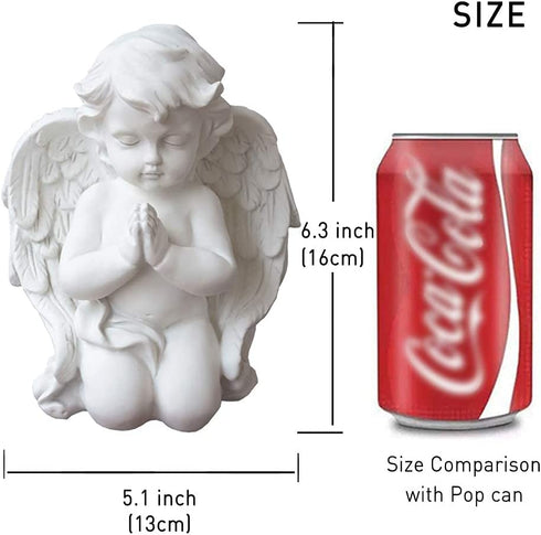 OwMell 6.3 Inch Kneeling Praying White Baby Cherubs/Angels Resin Garden Statue Figurine Indoor Outdoor Home Garden Decoration Wings Angel Statue Sculpture Memorial Statue