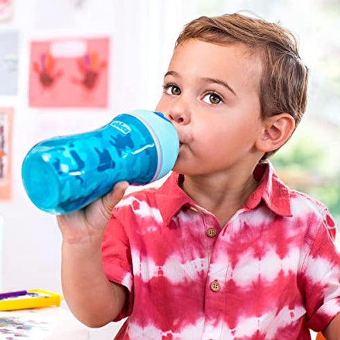 Chicco Insulated Flip-Top Straw Spill Free Baby Sippy Cup, 12 Months+, Blue/Teal, 9 Ounce (Pack of 2)