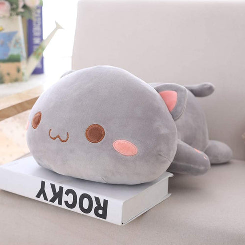 Cat Stuffed Animals, Soft Kitten Plush Pillow Gifts Toy for Kids, Girls, Grey Round Eyes 13.7"