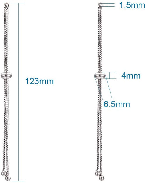 Kissitty 10 Strands Adjustable Platinum Brass Slide Extender Chains with Ball Ends 4.84" (12.3cm)