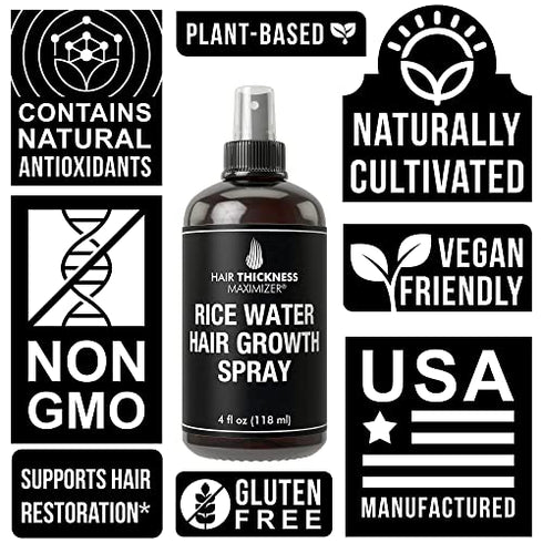 Rice Water Hair Growth Spray. Vegan Hair Thickening Moisturizing, Hydrating Volumizer Sprays For Men, Women with Vitamin B, C, Aloe Vera. Leave in Fermented Mist For Dry, Frizzy, Weak Hair. Unscented