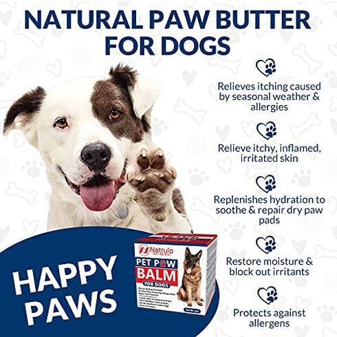 Natrulo Pet Paw Balm for Dog - Natural Healing Ointment for Itchy Paws, Grooming, Allergy Relief, Repair, Pad Protection – Soothing Unscented Shea Butter Moisturizer for Itching, Dryness, Licking 2oz