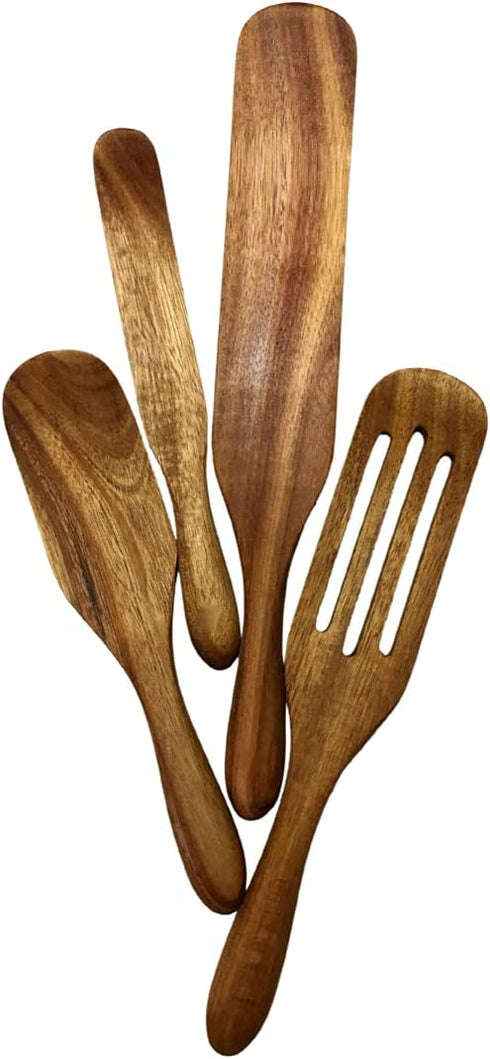 Spurtle Set - Wooden Spurtle Set Cooking Utensils As Seen on TV - Stirring Heavier Foods - Ergonomic, No Fatigued Wrists, Hands - For Nonstick, Porcelain Cookware - Longer Surface Area Kitchen Tool