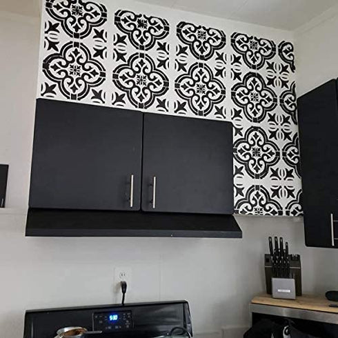 Lindin 3PCS Tile Stencil 12x12 Inch - Large Stencils Painting for Floor Wall Furniture Fabric Wood - Reusable Art Mandala Stencils Painting (Style 2)