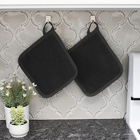Ritz Premium Terry Pot Holders & Hot Pads (2-Pack), 8.5"x8.25", High Heat Resistance, 100% Cotton, Black
