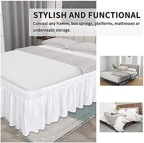 Easy-Going Bed Skirt for Queen or King Size Bed, 18 Inch Tailored Drop, Fitted with Adjustable Elastic Belt, Convenient to Use Without Lift The Mattress (Queen/King, White)