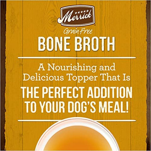 Merrick Grain Free Bone Broth Natural Dog Food Topper, Chicken Bone Broth, Accented with Superfoods & Turmeric, For Adult Dogs of All Breeds, 7 OZ Pouch (Pack of 1)