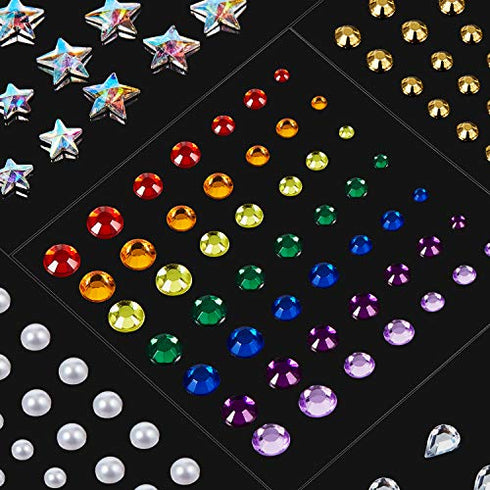 9 Sheets Eye Body Face Gems Jewels Rhinestone Stickers Self Adhesive Crystal Rainbow Makeup Diamonds Face Stick Gems for Women Festival Accessory and Nail Art Decorations (Star and Bead)