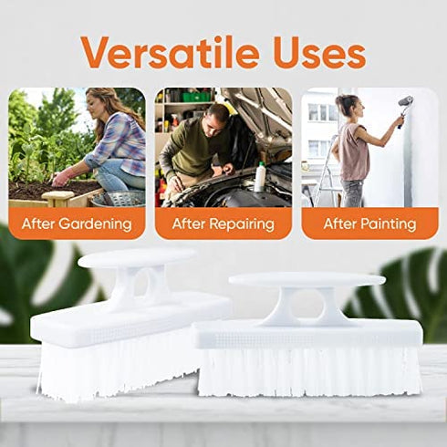 Superio Nail Brush Set (3 Pack) Cleaner with Handle - Durable Brush Scrubber to Clean Toes, Fingernails, Hand Scrubber All Surface Cleaning, Heavy Duty Scrub Brush Stiff Bristles, Easy to Hold (White)
